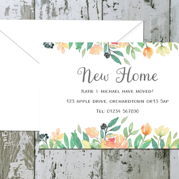 Personalised Watercolour Floral New Home Cards - Moving Announcement Stationery