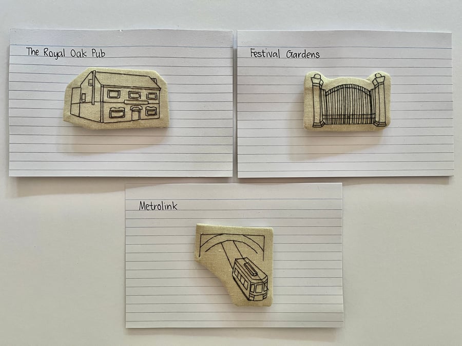 Hand embroidered landmark brooch