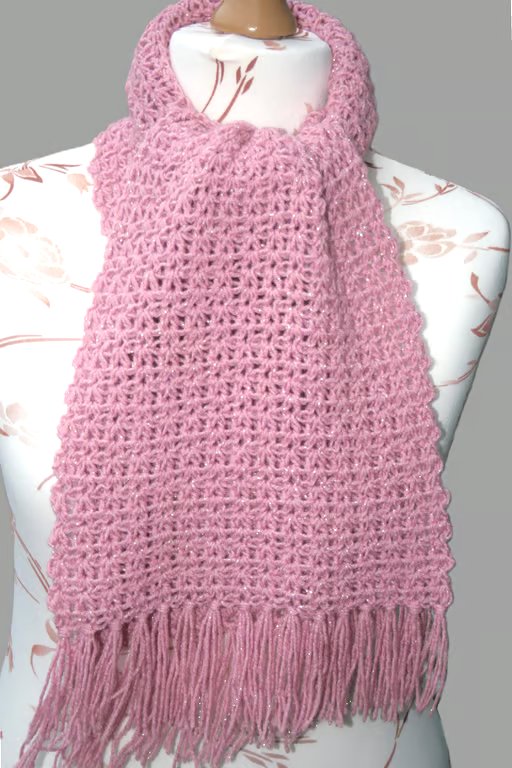 Rose Sparkle Tassel Scarf - Pretty Crocheted Scarf - Soft Scarf