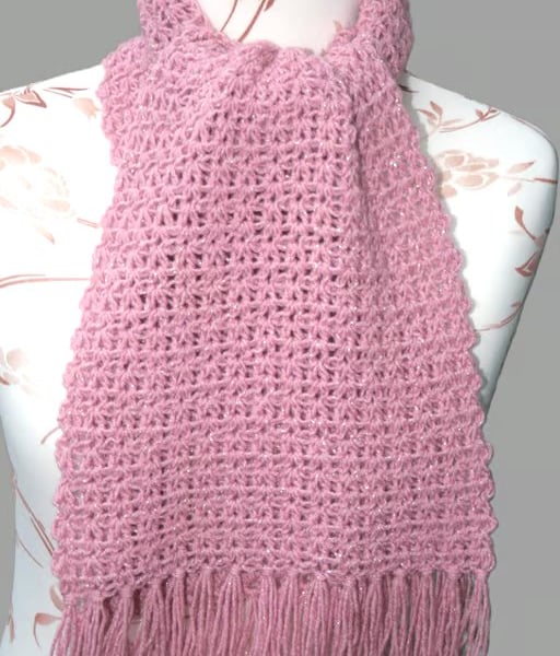 Rose Sparkle Tassel Scarf - Pretty Crocheted Scarf - Soft Scarf