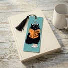Cat Reading Bookmark with Tassel, Living in the Meow Design, Funny Bookmark
