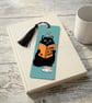 Cat Reading Bookmark with Tassel, Living in the Meow Design, Funny Bookmark