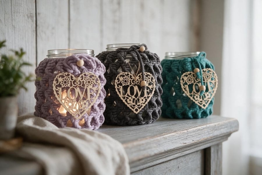 Boho Macrame style Night light - Lantern - Vase - Candle holder 