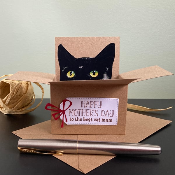 Cat Mothers Day Card. Cat box card. Personalised gift card for cat lover