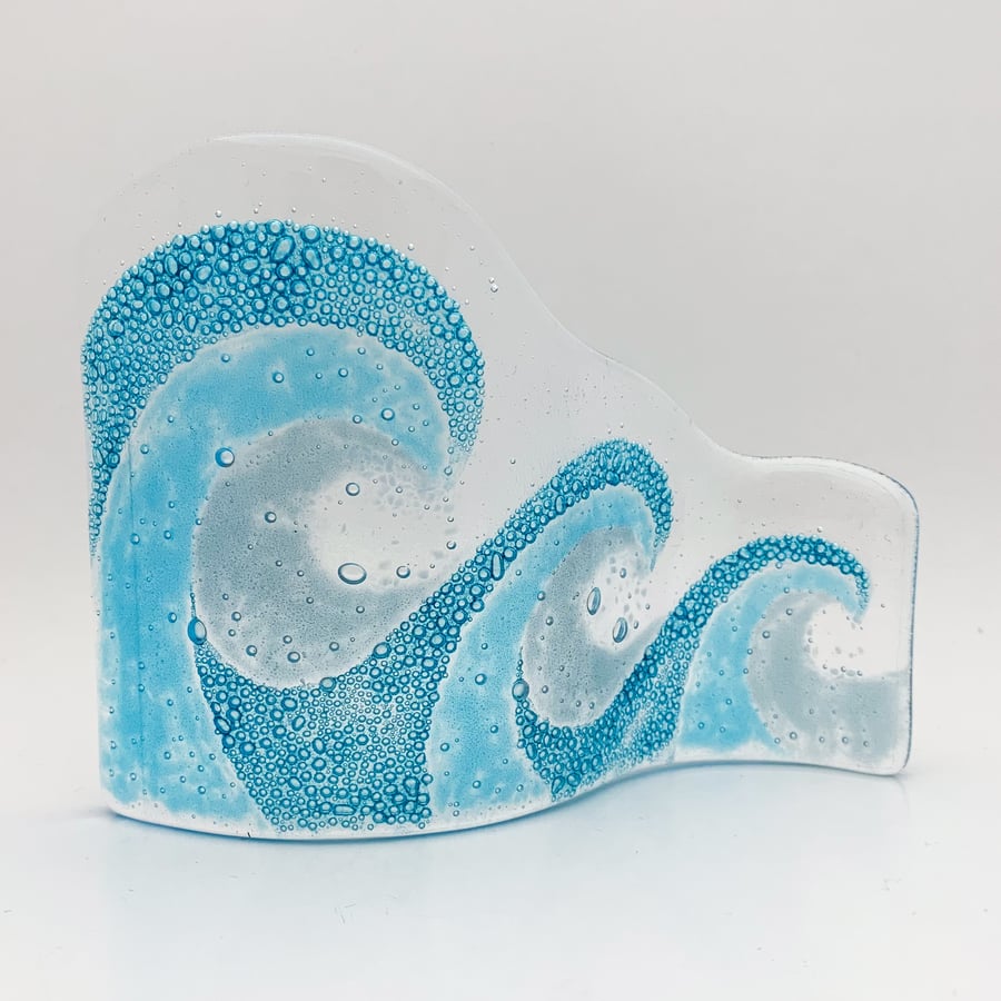 Seconds Sale- Fused Glass Ocean Wave - Handmade Glass Sculpture 
