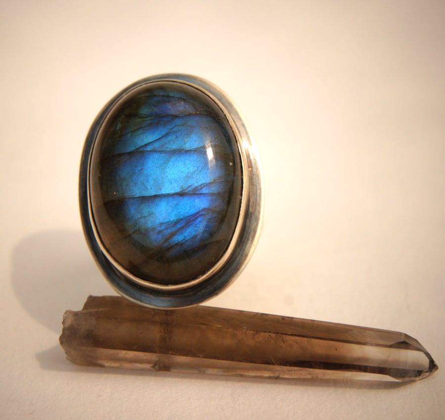 Natural Blue Glow Labradorite and Sterling Silver Ring