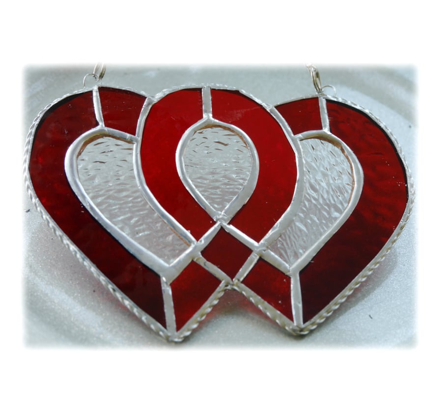 Entwined Heart Suncatcher Stained Glass Red Ruby Wedding 012