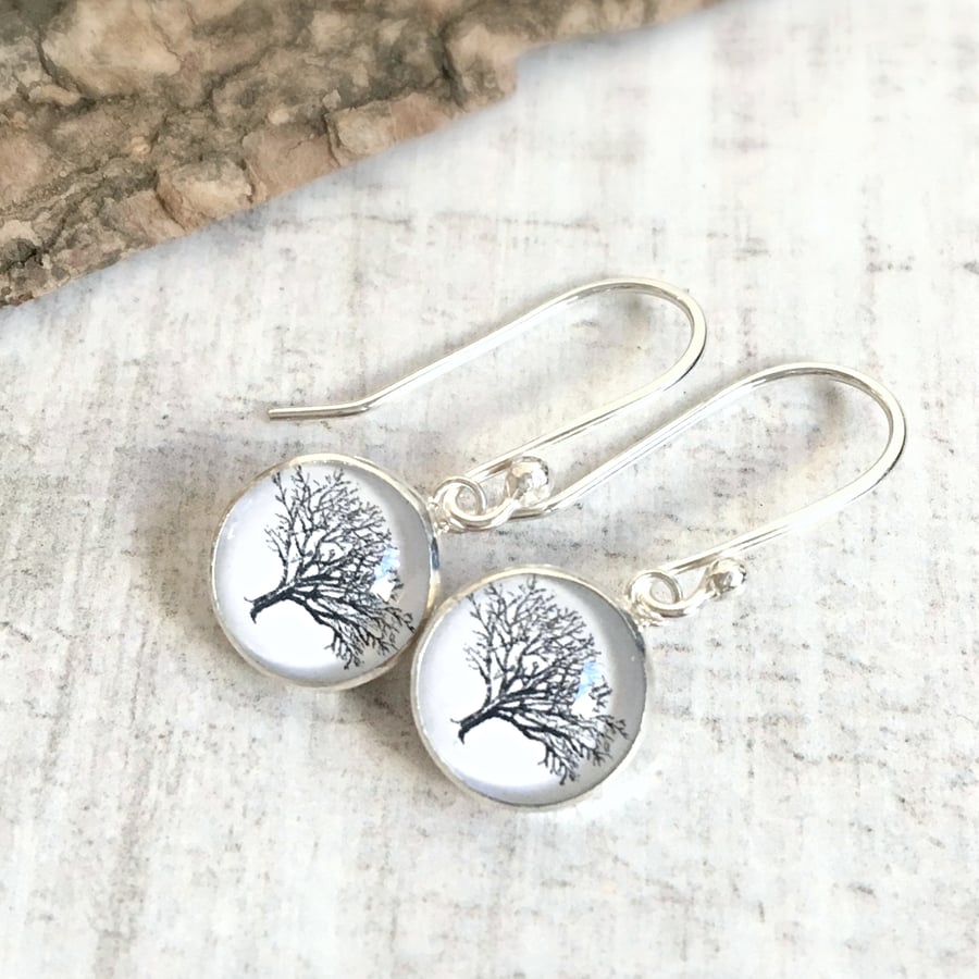 Sterling Silver Tree Illustration Charm Earrings-Mighty Oaks from Little Acorns