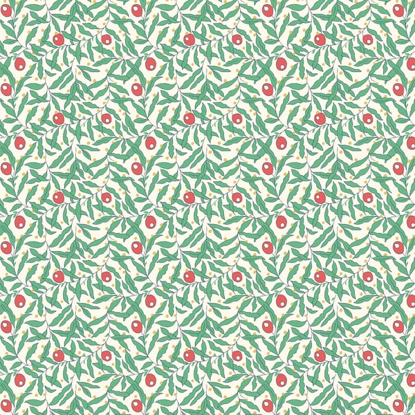 Liberty Christmas Merry and Bright Fabric - Holiday Berries Green
