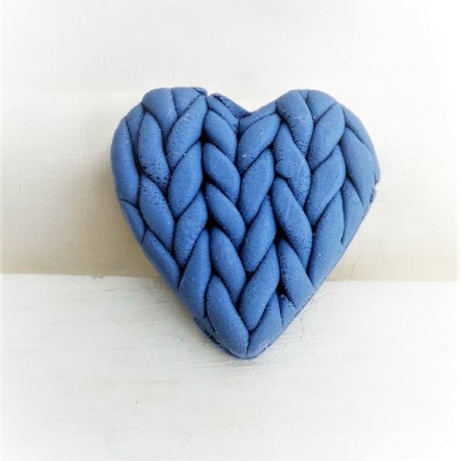  Polymer Clay Knit Blue Heart Brooch 