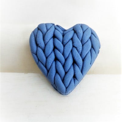  Polymer Clay Knit Blue Heart Brooch 