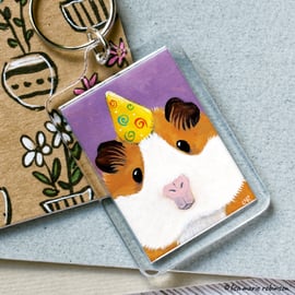 Guinea Pig Keyring - Large - Whimsical Guinea Pig Cavy Art