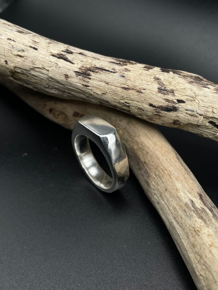Hand carved signet ring, sterling silver, handmade & cast, one of a kind Size P