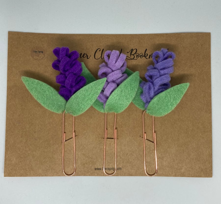 Set of 3 Felt Lavender Flower & Rose Gold Planner Clips