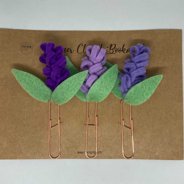 Set of 3 Felt Lavender Flower & Rose Gold Planner Clips
