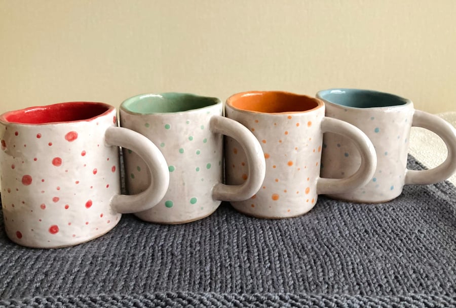 Hand pinched set of 4 spotty espresso cups