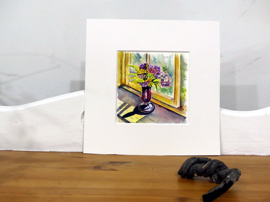 Pretty Flowers in a Vase Still Life Original Watercolour Painting