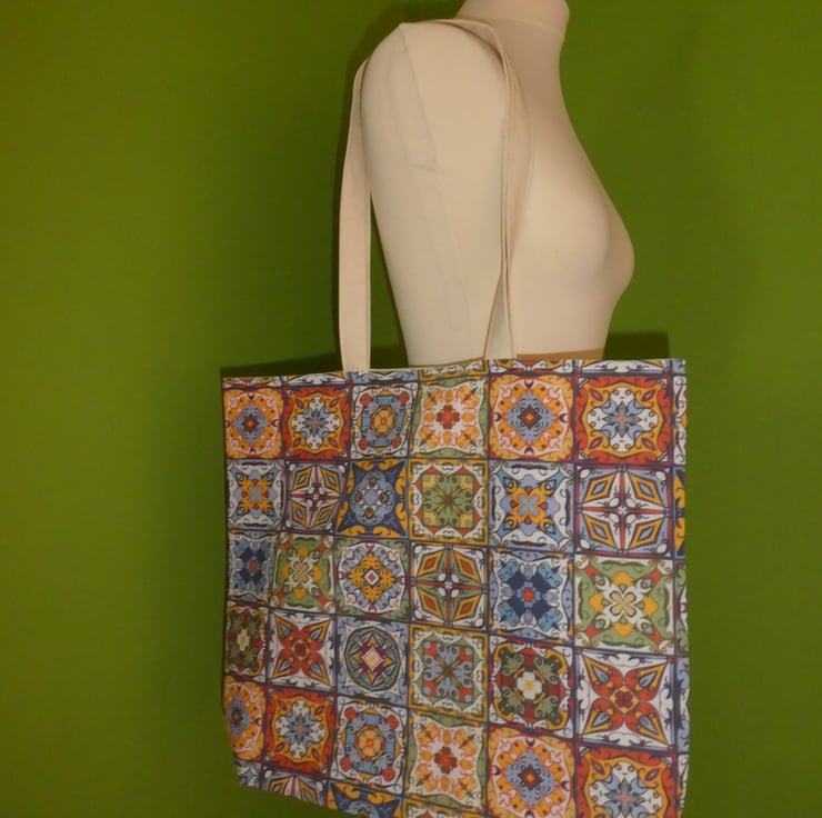 Moroccan Tiles Print Bag. Shopping Tote. Beach Folksy