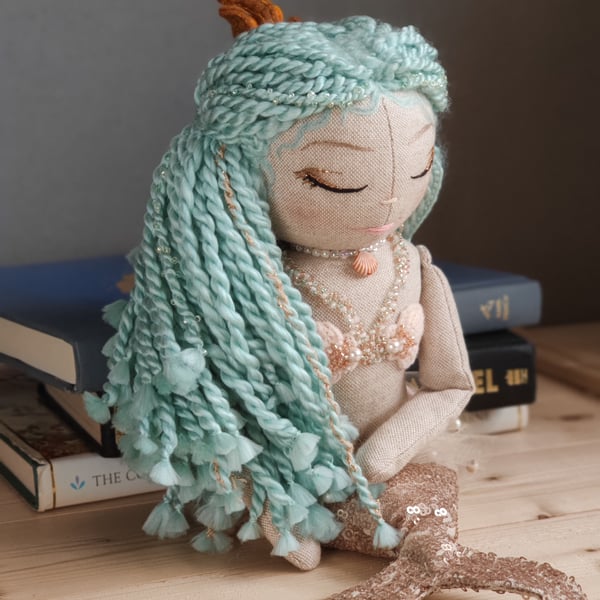 Mermaid Art Doll, Coastal Decor for Collectors, Unique Handmade Gift 