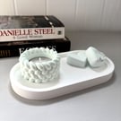 Mint Green Tea light Holder & Heart Diffuser Set on White Oval Tray 