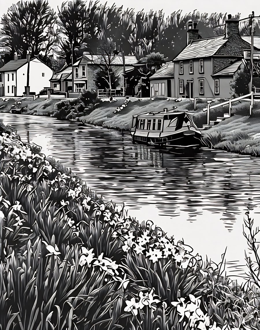 Digital Download of Picture Canal Boat Outwell Norfolk Black & White 