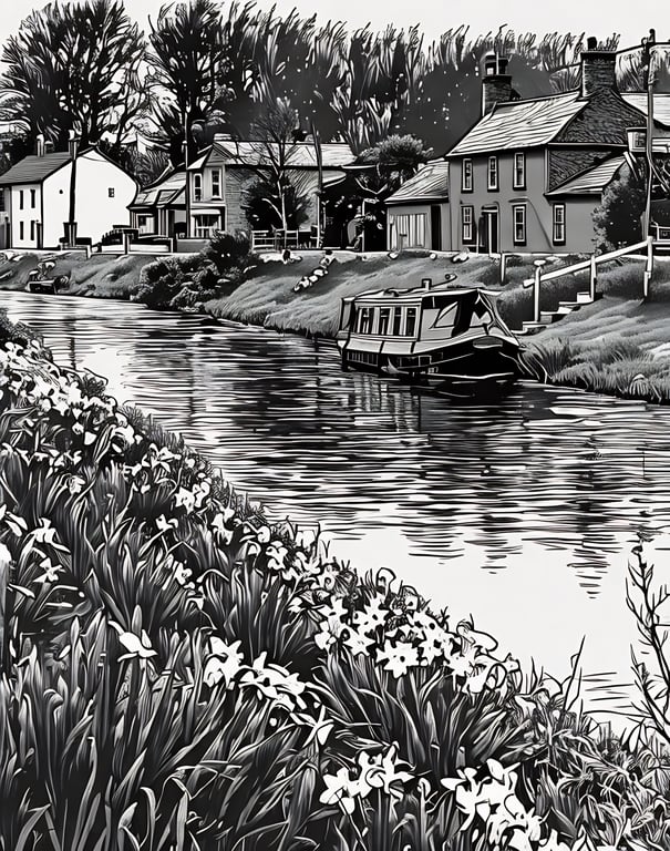 Digital Download of Picture Canal Boat Outwell Norfolk Black & White 