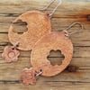 Large Copper Oval Flower Textured Earrings