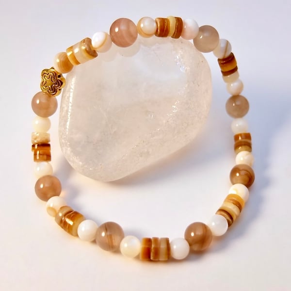 Brown Agate And Shell Bracelet - Handmade In Devon