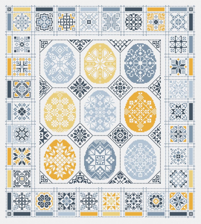 133D - Cross Stitch pattern Quaker Easter Egg sampler Extended Border