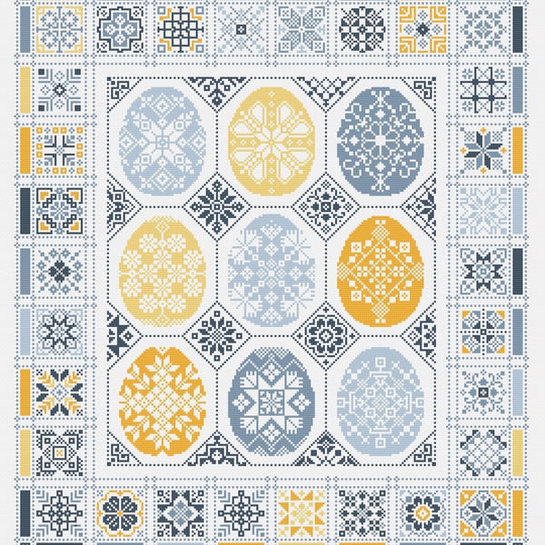 133D - Cross Stitch pattern Quaker Easter Egg sampler Extended Border