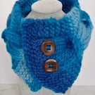 Cable knit neck warmer in blue 100% pure wool