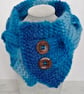 Buttoned cable knit neck warmer in blue 100% pure wool