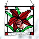 Orchid Stained Glass Suncatcher Rose Red Framed 
