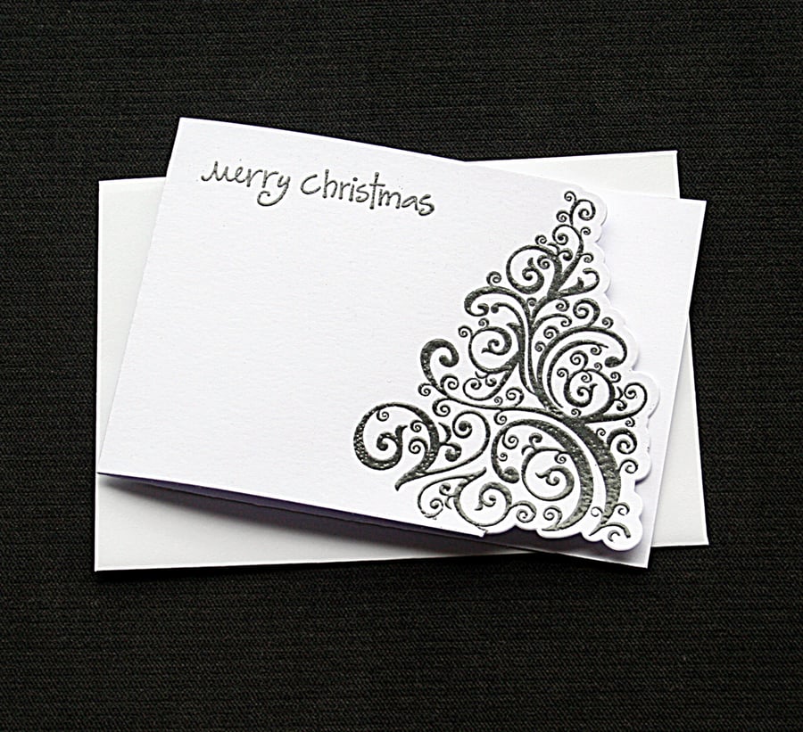 Merry Christmas Tree - Anthracite Grey - Handcrafted Christmas Card - dr18-0058