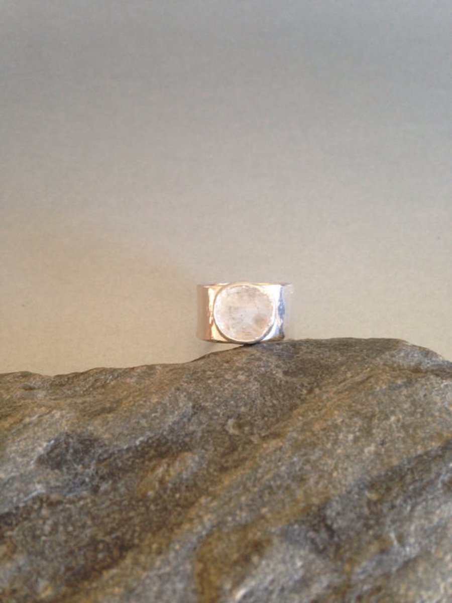 Wide Band Ring-Rainbow Moonstone Ring - Large Stone Ring