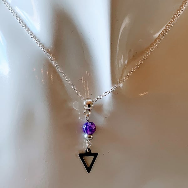 Stainless Steel Triangle Pendant Charm Necklace.
