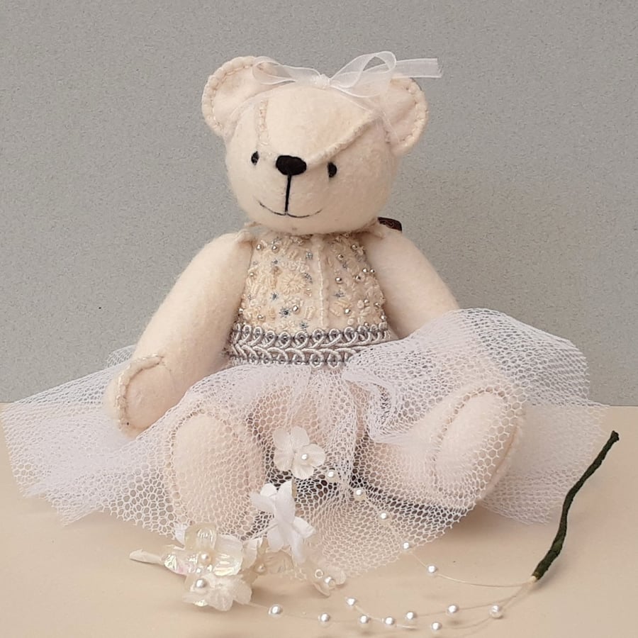 Teddy bear, embroidered one of a kind artist bear, collectable ballerina bear