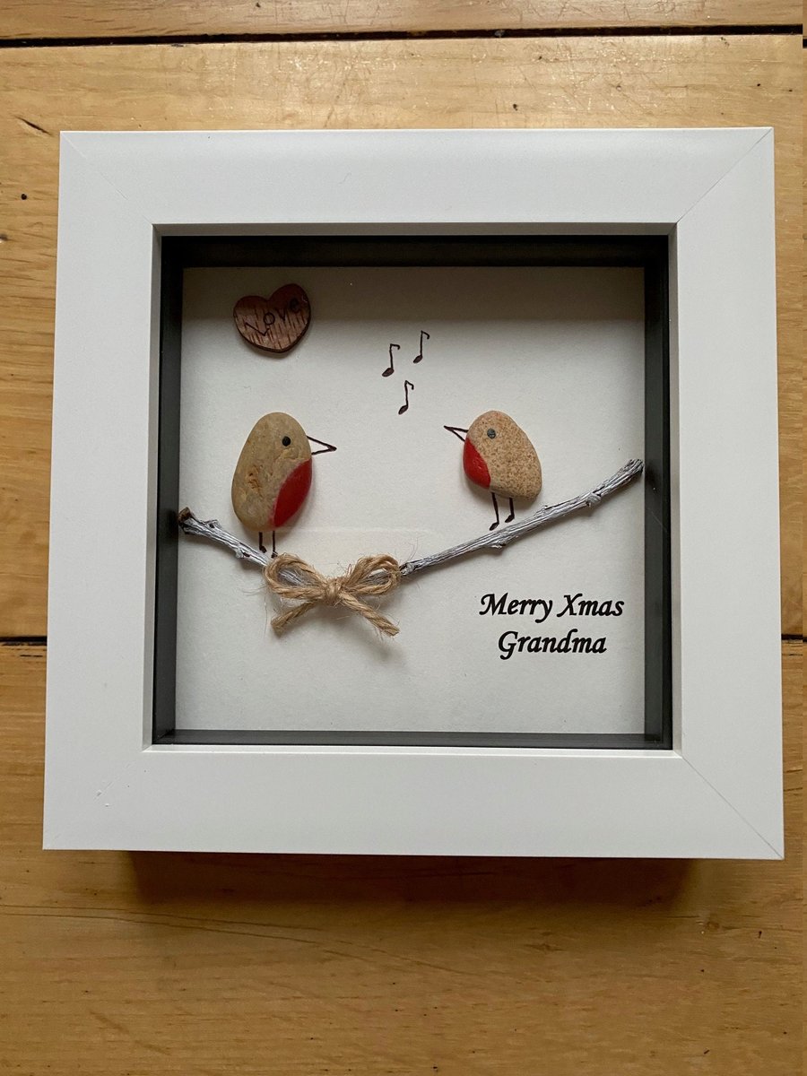 Grandma Christmas Gift, Pebble Artwork Christmas Frame, Xmas Gift for Granny, Xm