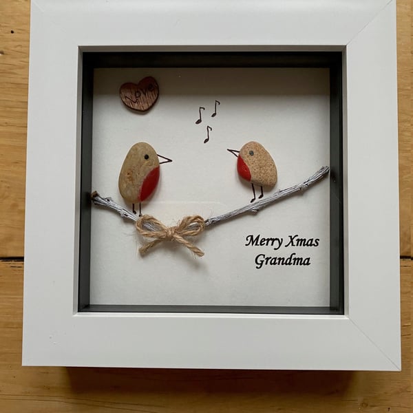 Grandma Christmas Gift, Pebble Artwork Christmas Frame, Xmas Gift for Granny, Xm