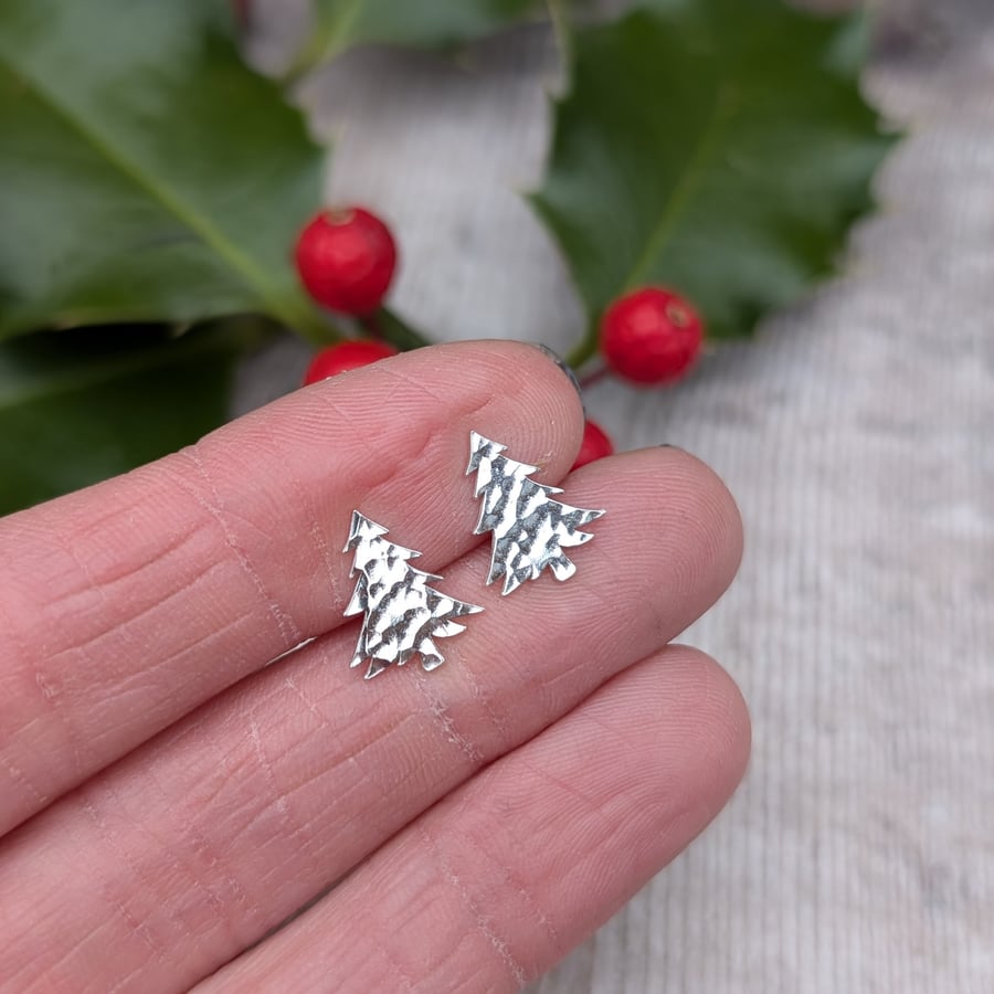 Sterling Silver Christmas Tree Stud Earrings - Festive, Christmas, Fun