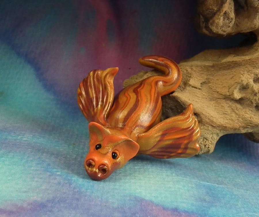 Tiny Elemental Fire Dragon 'Fiaro' OOAK Sculpt by artist Ann Galvin