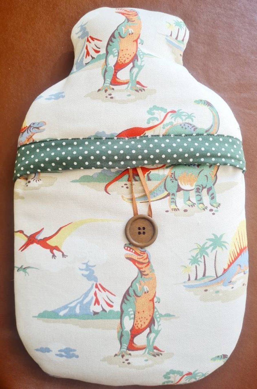 Cath Kidston Dinosaur fabric hot water bottle cover (with bottle)