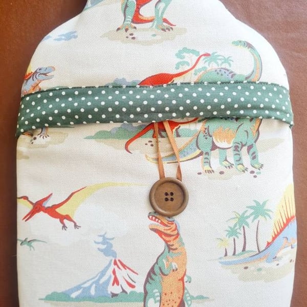 Cath Kidston Dinosaur fabric hot water bottle cover (with bottle)