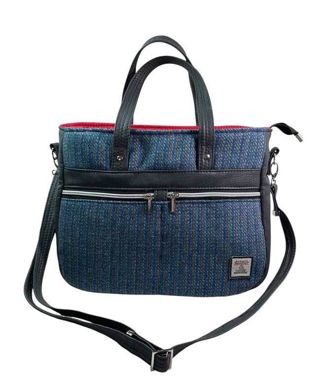 Harris tweed and genuine leather large Crossbody Handbag 