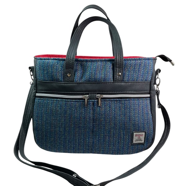 Harris tweed and genuine leather large Crossbody Handbag 