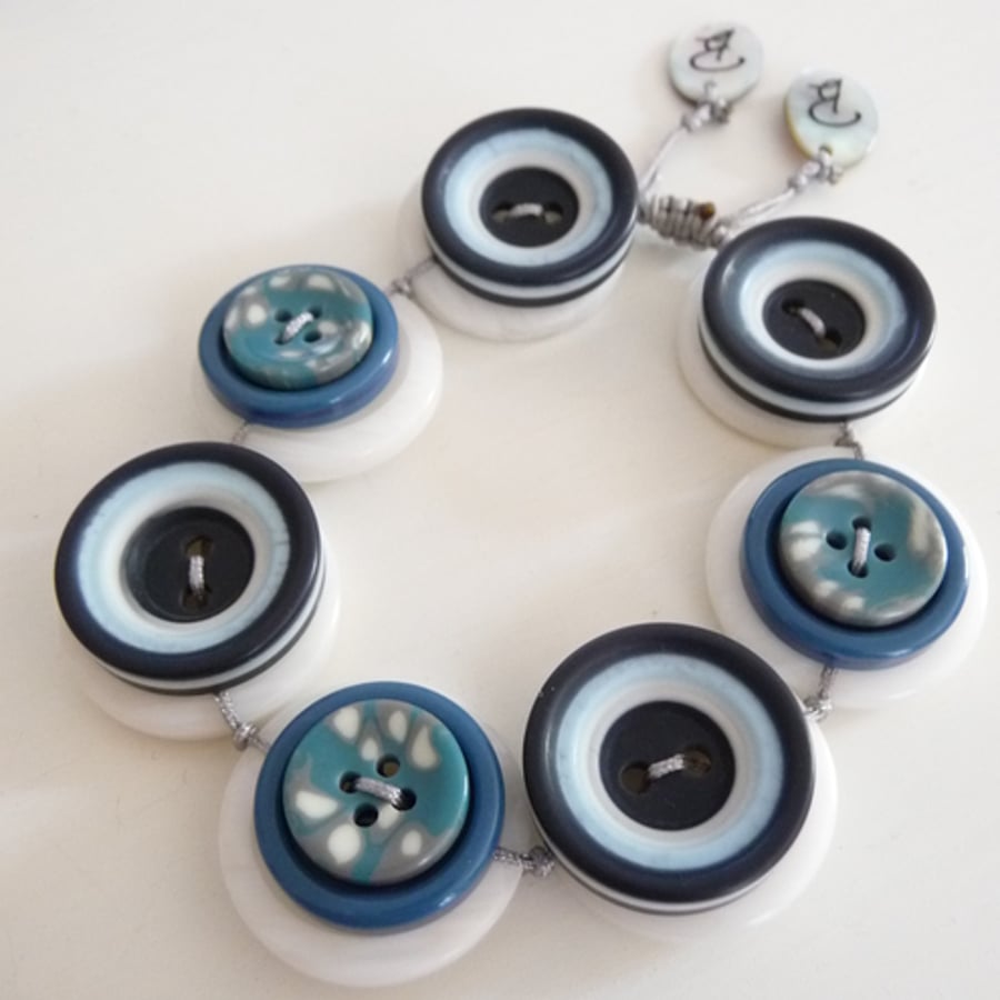 FY-105 - Blue Candy Modern Buttons Handmade Bracelet