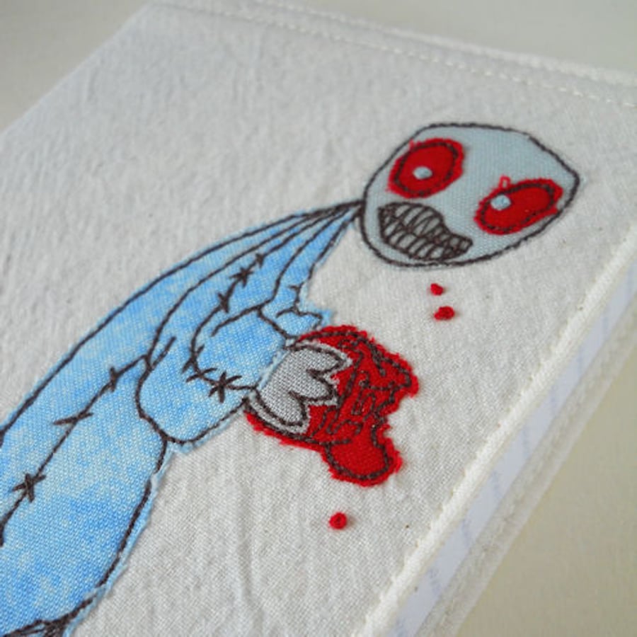 embroidered notebook - blue zombie eating brains - A6