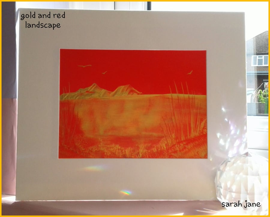 Red and Gold Landscape Original Encaustic Art Painting