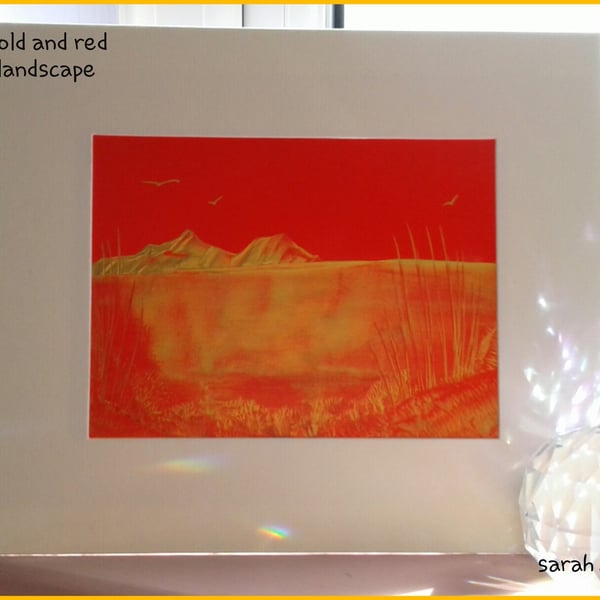 Red and Gold Landscape Original Encaustic Art Painting