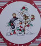 Snowman and Robins Happy Christmas Card - Stripes - Image 2